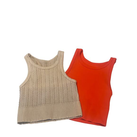 Ribbed Cropped Tank Bundle (2) Small Tan/ Orange Summer Casual Basic Streetwear - Picture 1 of 5